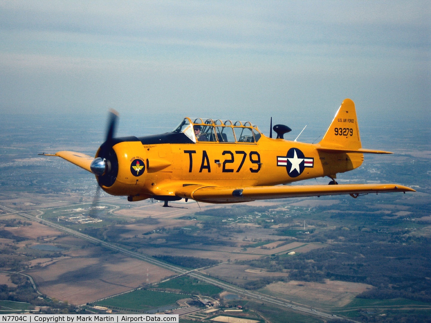 N7704C, 1949 North American T-6G Texan C/N 168-383, Over northern Illinois