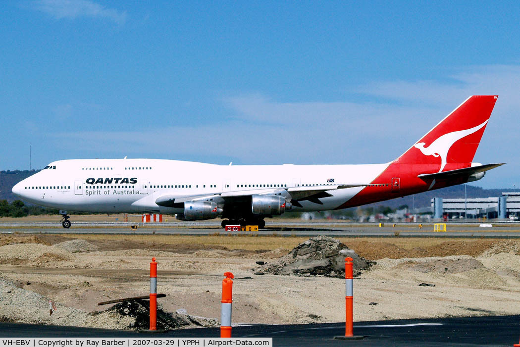 VH-EBV, 1985 Boeing 747-338 C/N 23224, Boeing 747-338 [23224] (QANTAS) Perth Int'l~VH 29/03/2007