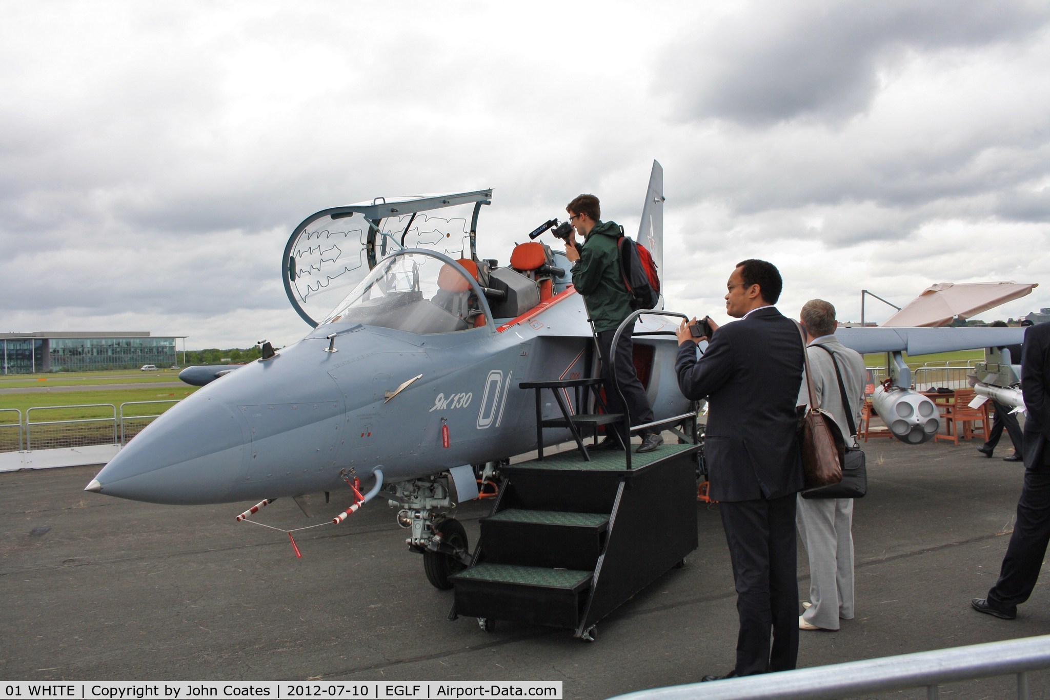 01 WHITE, Yakovlev (Aerostar) Yak-130 C/N 030101, Popular static exhibit at FIA 2012