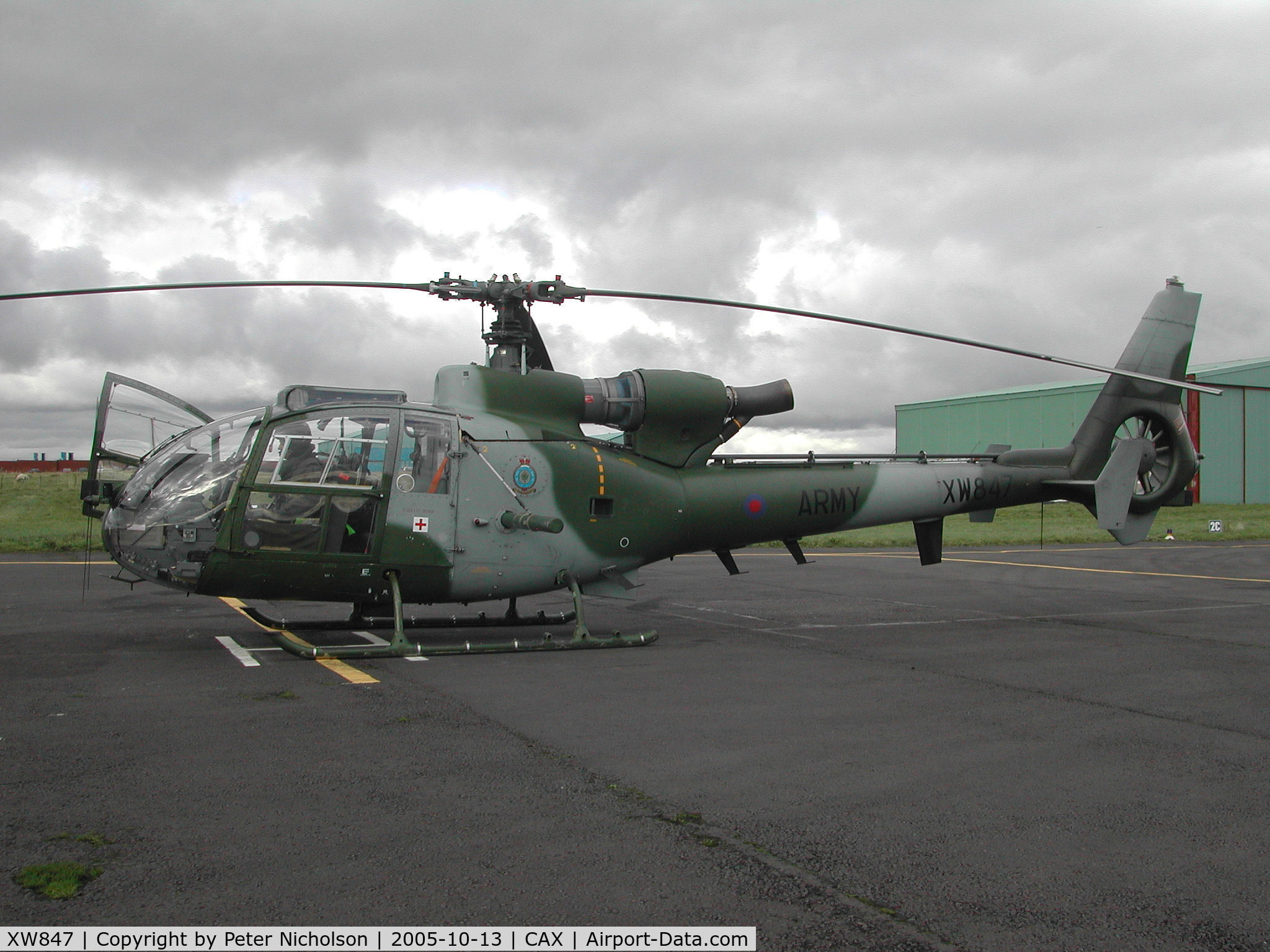 XW847, 1972 Westland SA-341B Gazelle AH1 C/N WA1011, Gazelle AH.1, callsign Army Air 577, of 665 Squadron o a visit to Carlisle in October 2005.