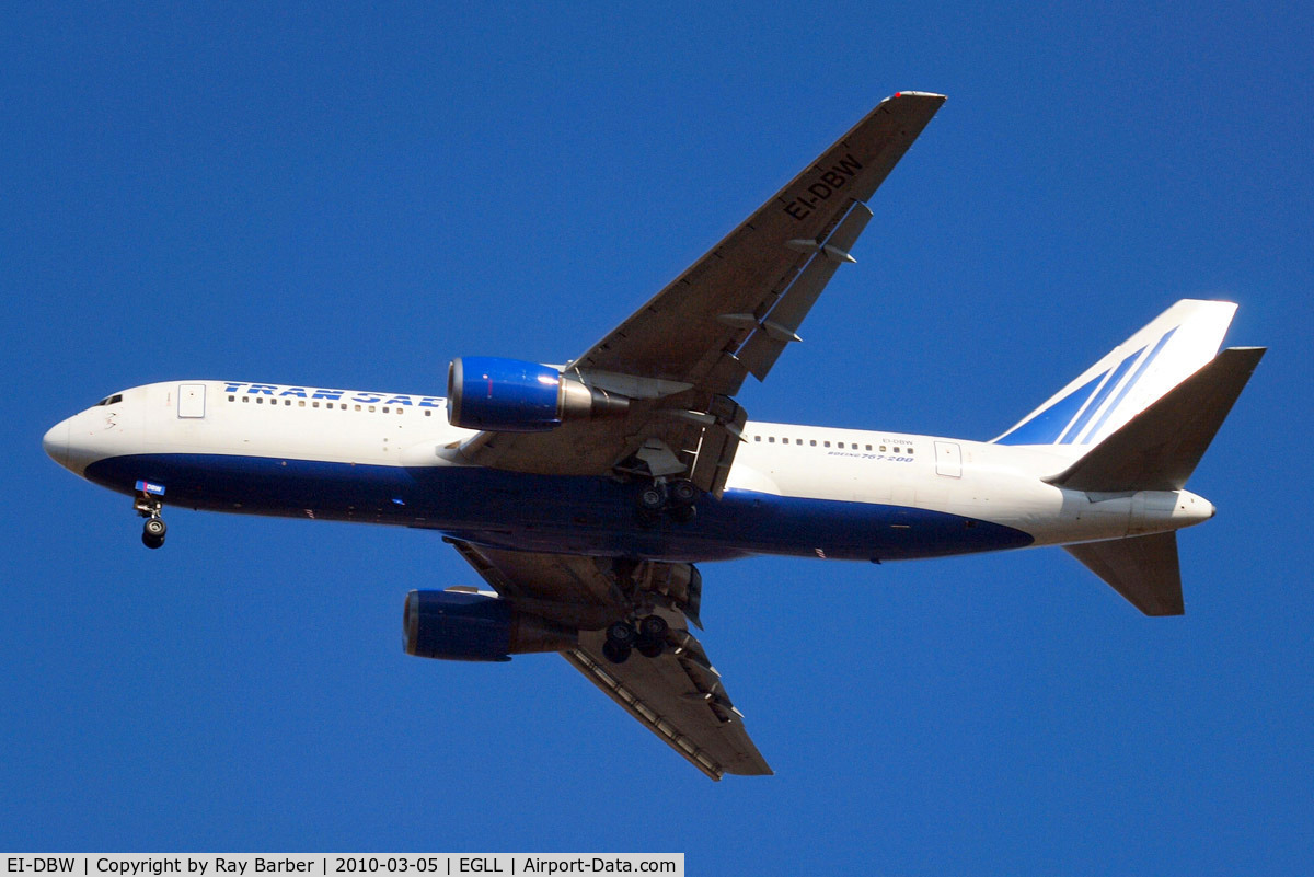 EI-DBW, 1987 Boeing 767-201/ER C/N 23899, Boeing 767-201ER [23899] (Transaero Airlines) Home~G 05/03/2010. On approach 27R.