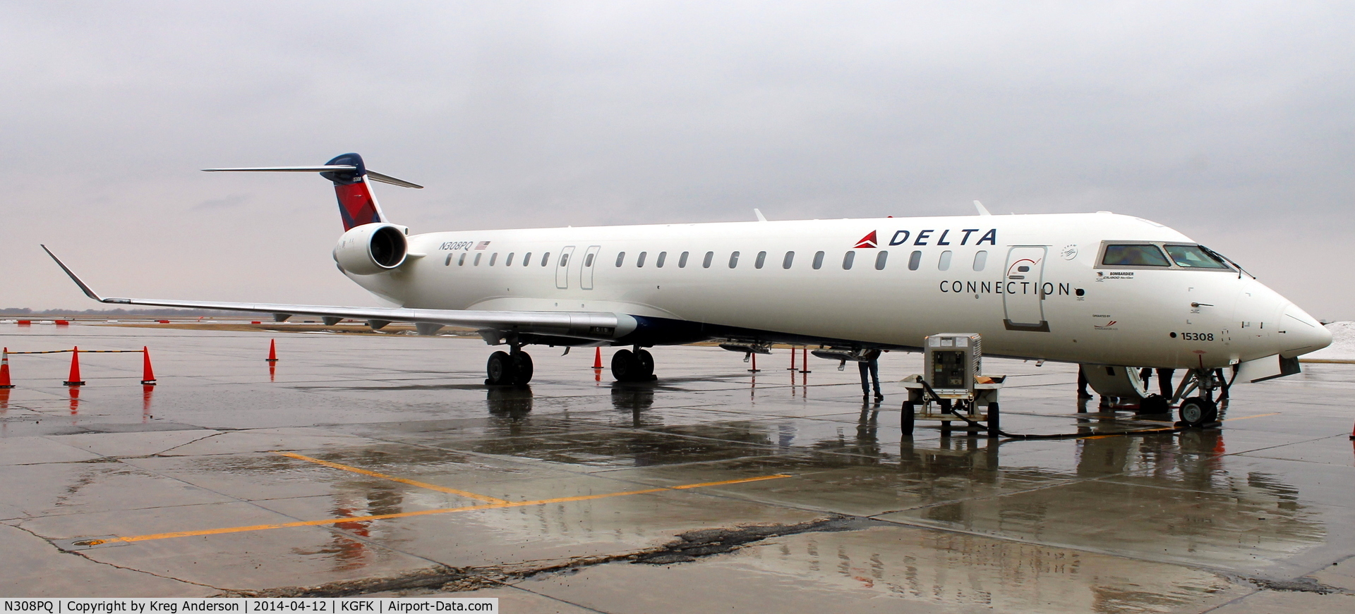 N308PQ, 2014 Bombardier CRJ-900LR (CL-600-2D24) C/N 15308, Bombarder CRJ-900ER operated by Endeavor Air dba Delta Connection on display at UND Aerospace at the University of North Dakota.