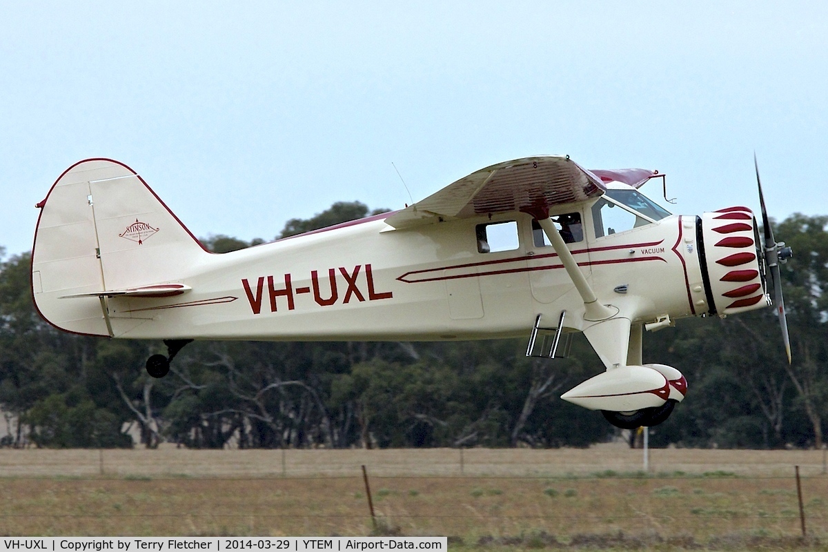 VH-UXL, 1936 Stinson SR-8C Reliant C/N 9766, At Temora Airport during the 40th Anniversary Fly-In of the Australian Antique Aircraft Association