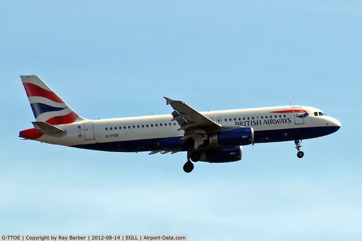 G-TTOE, 2002 Airbus A320-232 C/N 1754, Airbus A320-232 [1754] (British Airways) Home~G 14/08/2012. On approach 27L.