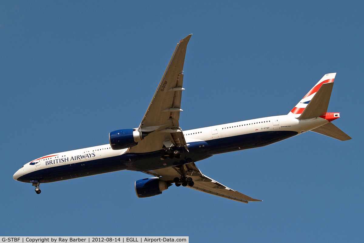 G-STBF, 2012 Boeing 777-336/ER C/N 40543, Boeing 777-336ER [40543] (British Airways) Home~G 14/08/2012. On approach 27R.