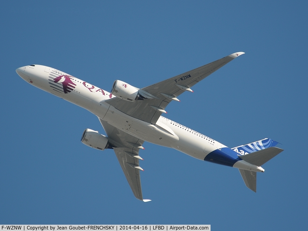F-WZNW, 2013 Airbus A350-941 C/N 004, Qatar colors for AIB28NW, take off 05, 5000 feets, shooting in my garden....