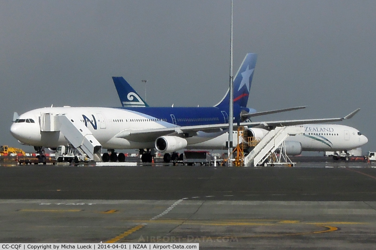 CC-CQF, 2001 Airbus A340-313X C/N 442, Parked on a remote stand for repairs on the landing gear