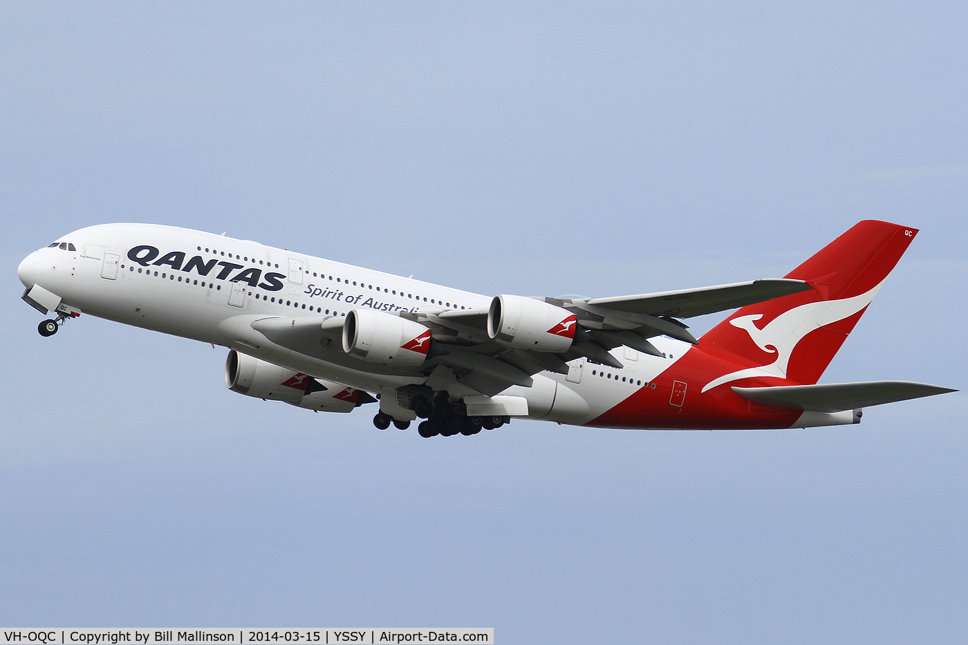 VH-OQC, 2008 Airbus A380-842 C/N 022, away from 34L