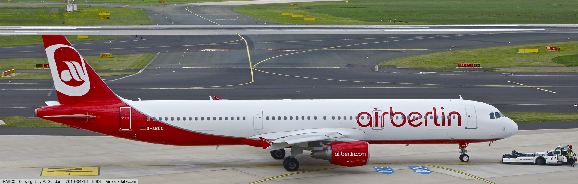 D-ABCC, 2010 Airbus A321-211 C/N 4334, Air Berlin, is here shortly after pushback at Düsseldorf Int'l(EDDL)