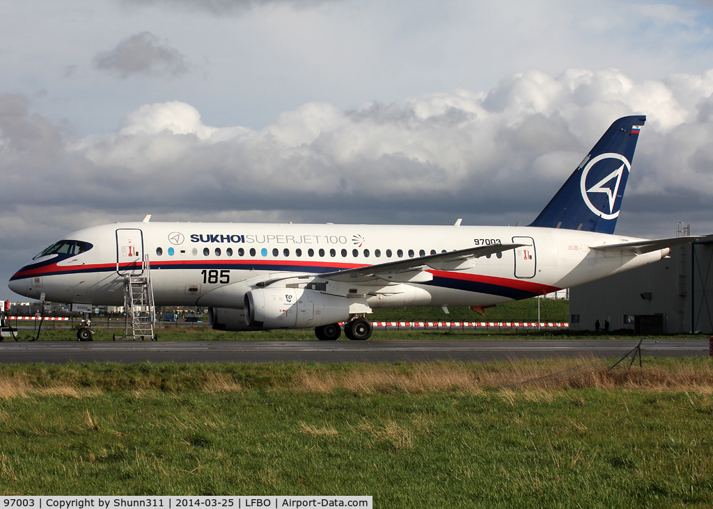 97003, Sukhoi Superjet 100-95 C/N 97003, PArked at Latecoere Aeroservice facility for 2 days tests...