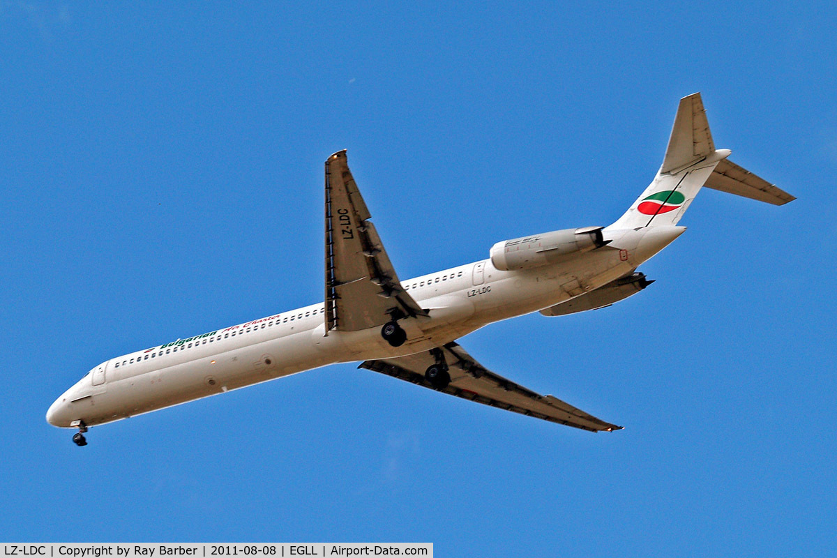 LZ-LDC, 1986 McDonnell Douglas MD-82 (DC-9-82) C/N 49217, McDonnell Douglas DC-9-82 [49217] (Bulgarian Air Charter) Home~G 08/08/2011. On approach 27R.