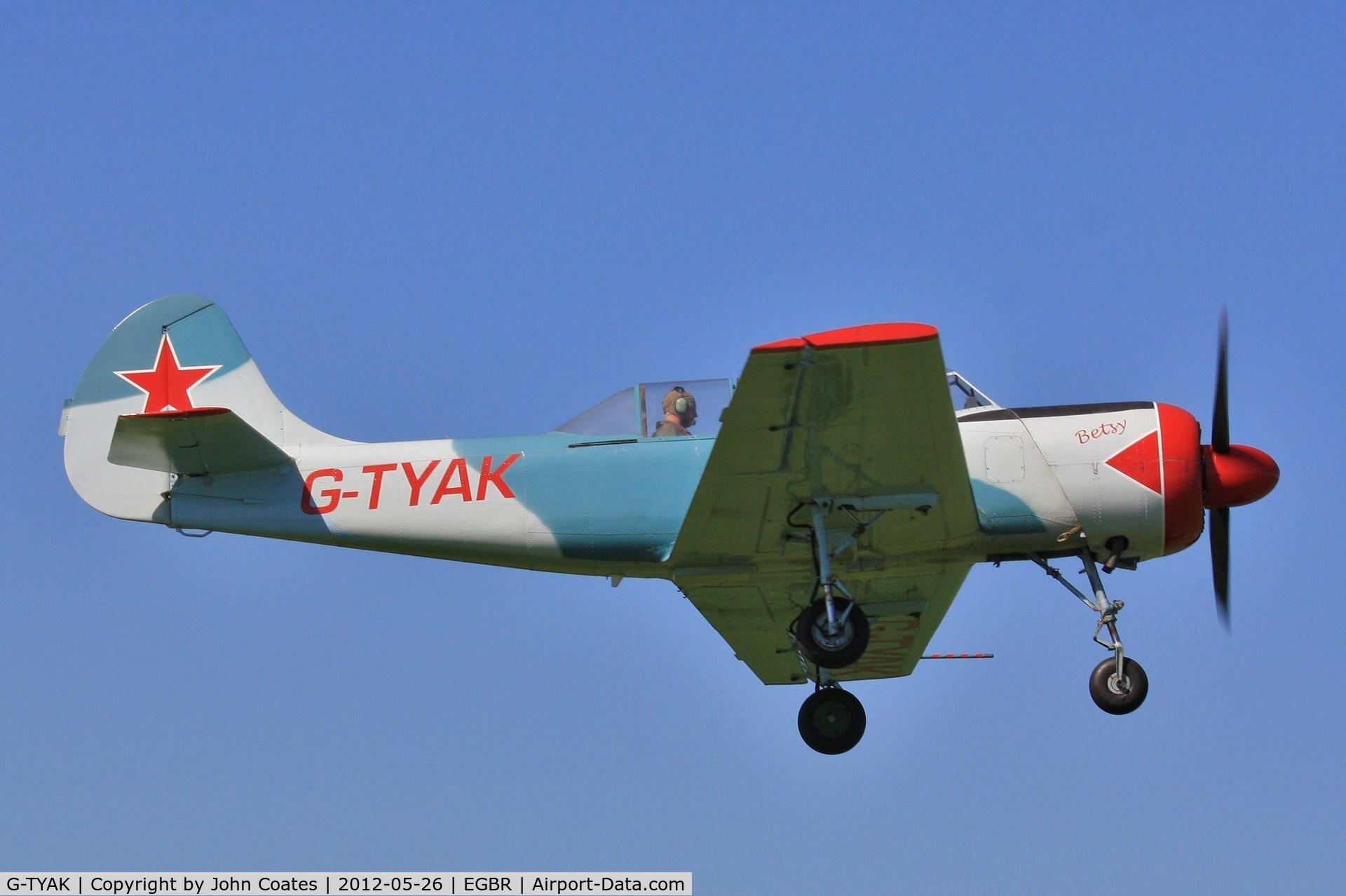 G-TYAK, 1989 Bacau Yak-52 C/N 899907, Departing