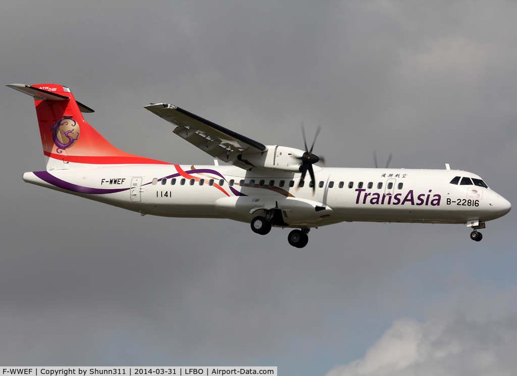 F-WWEF, 2014 ATR 72-600 C/N 1141, C/n 1141 - To be B-22816... Crashed en during take off from Taipei, February, 04 2015 ! R.I.P. for the families ! First crash for an ATR72-600