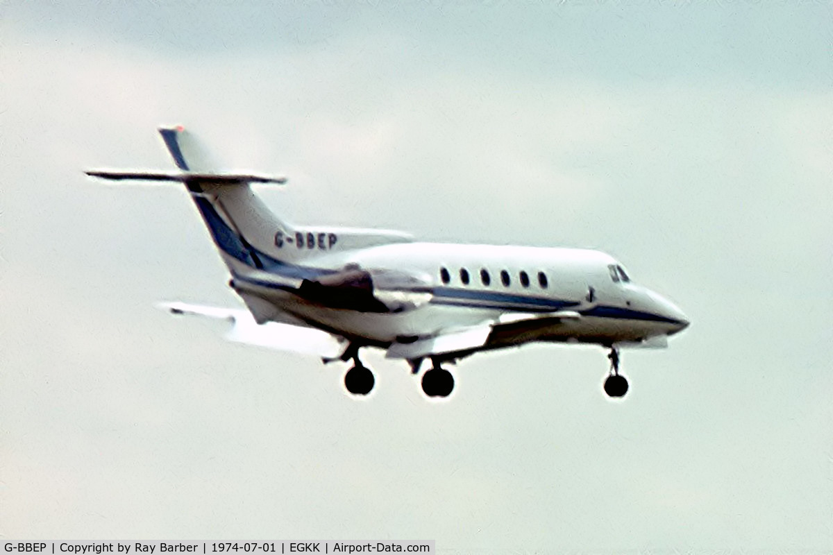 G-BBEP, 1973 Hawker Siddeley HS.125 Series 600B C/N 256030, Hawker-Siddeley HS.125/600B [ 256030] Gatwick~G 01/07/1974. Taken from a slide.