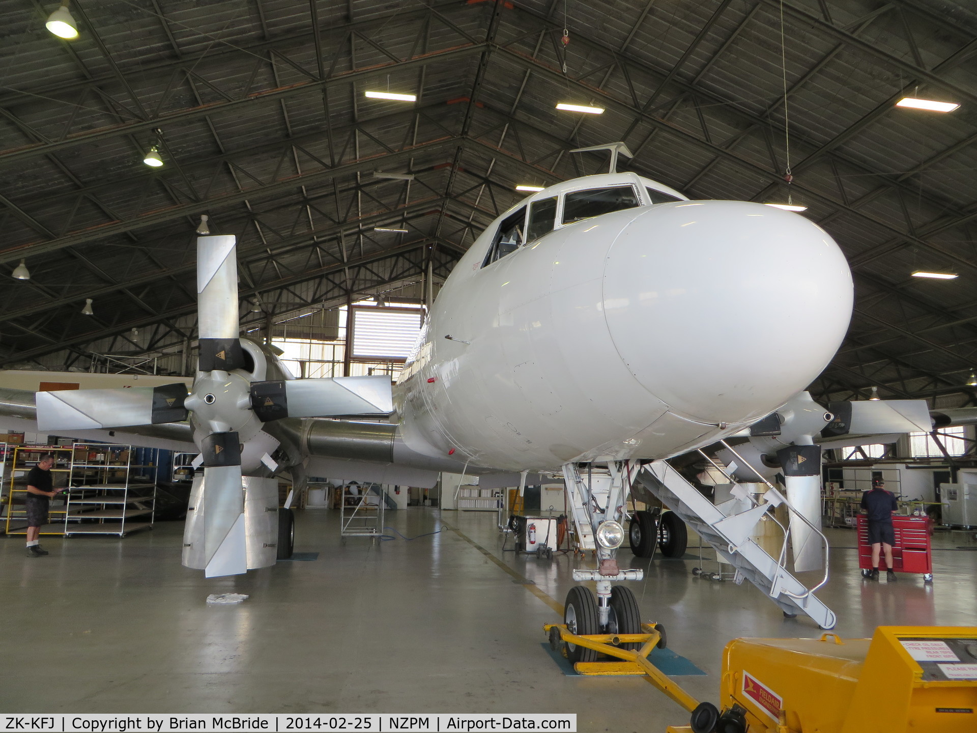 ZK-KFJ, Convair 580/F C/N 114, Air Freight NZ. Convair 580F. ZK-KFJ cn 114. Palmerston North (PMR NZPM). Image © Brian McBride. 25 February 2014