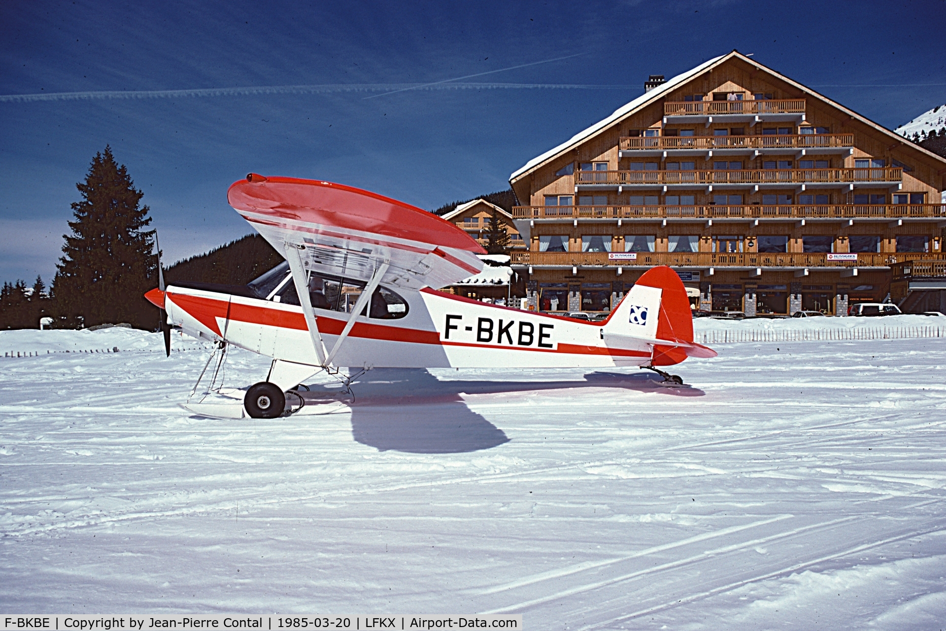 F-BKBE, Piper PA-18-150 Super Cub C/N 187658, On the apron at Méribel, Savoie, France. Scanned Kodachrome25 slide.This plane then belonged to the 
