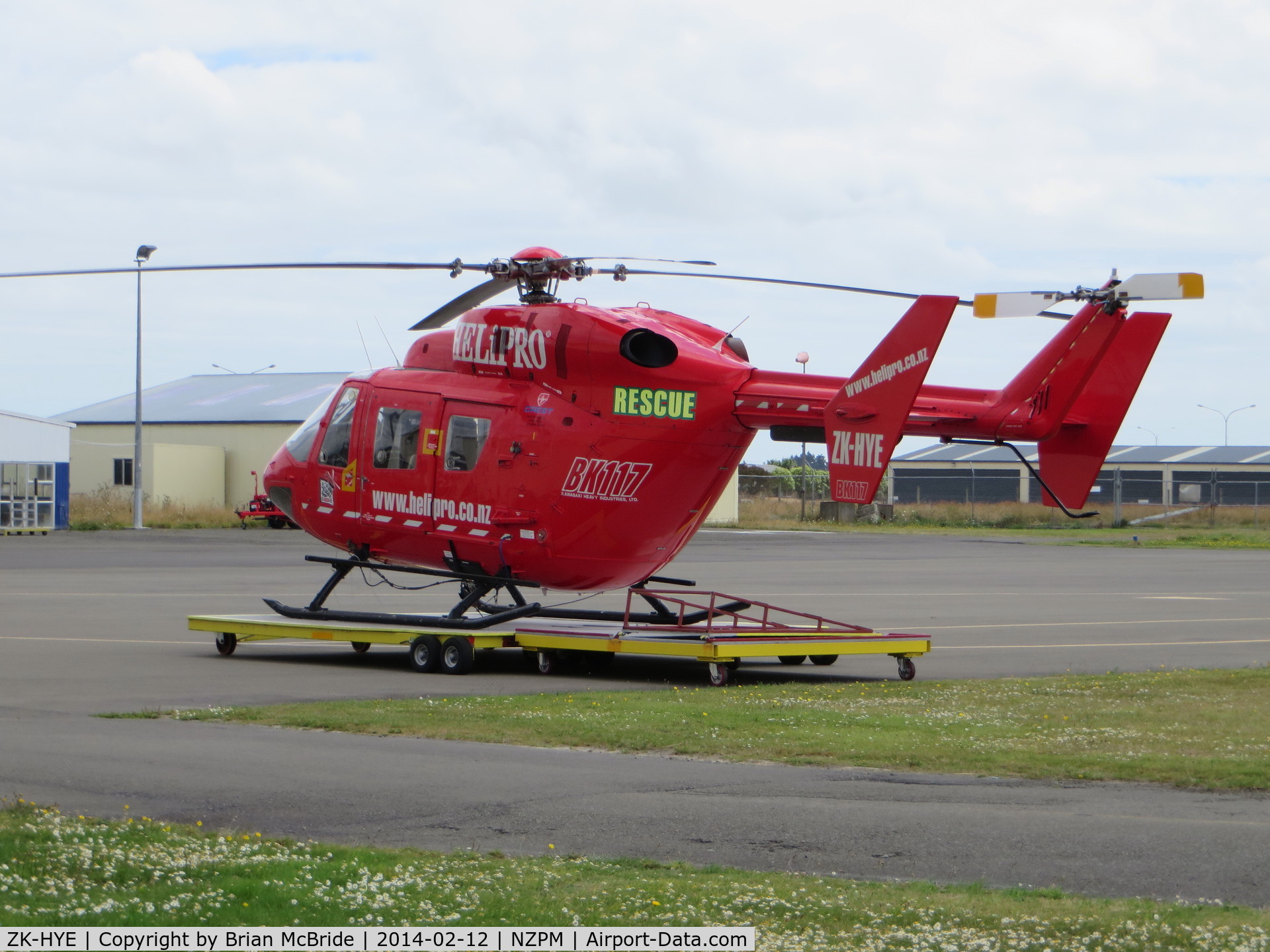 ZK-HYE, MBB-Kawasaki BK-117A-3 C/N 1008, Helipro. MBB-Kawasaki BK-117A-3. ZK-HYE cn 1008. Palmerston North (PMR NZPM). Image © Brian McBride. 12 February 2014
