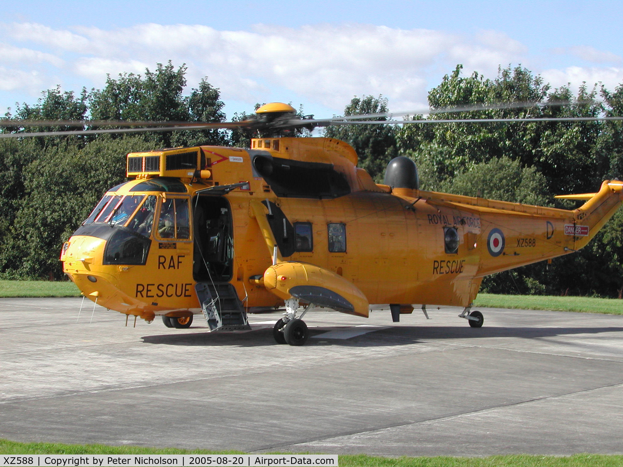 XZ588, 1977 Westland Sea King HAR.3 C/N WA854, Another view of this Sea King HAR.3 of 202 Squadron at RAF Boulmer on the Cumberland Infirmary heli-pad, Carlisle in August 2005.