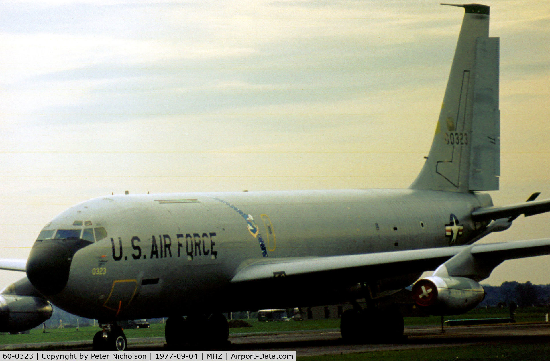 60-0323, 1960 Boeing KC-135A Stratotanker C/N 18098, KC-135A Stratotanker of 28th Bomb Wing on deployment to RAF Mildenhall in September 1977.