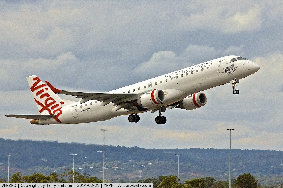 VH-ZPD, 2008 Embraer 190AR (ERJ-190-100IGW) C/N 19000176, Embraer ERJ 190-100 IGW, c/n: 19000176 of Virgin at Perth Int.