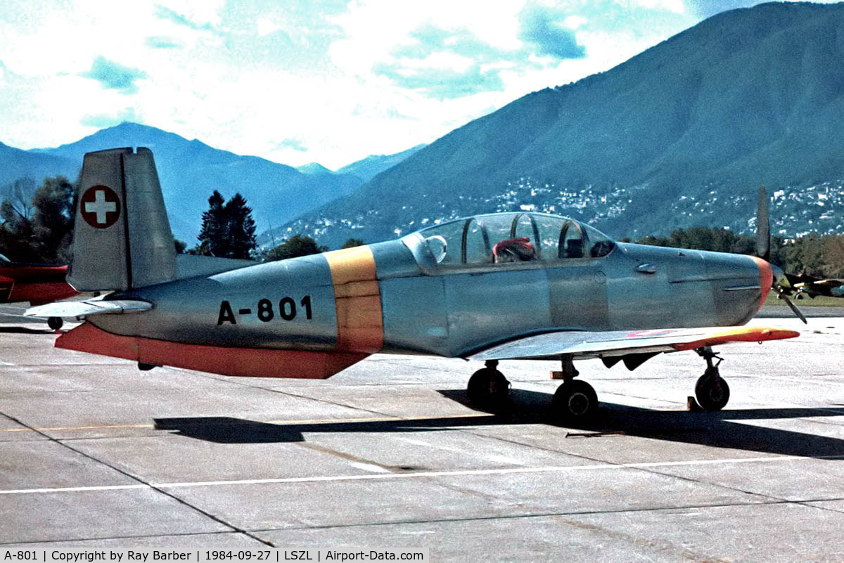 A-801, 1954 Pilatus P3-02 C/N 318-1, Pilatus P.3-05 [318] (Swiss Air Force) Locarno~HB 27/09/1984. Taken from a slide.