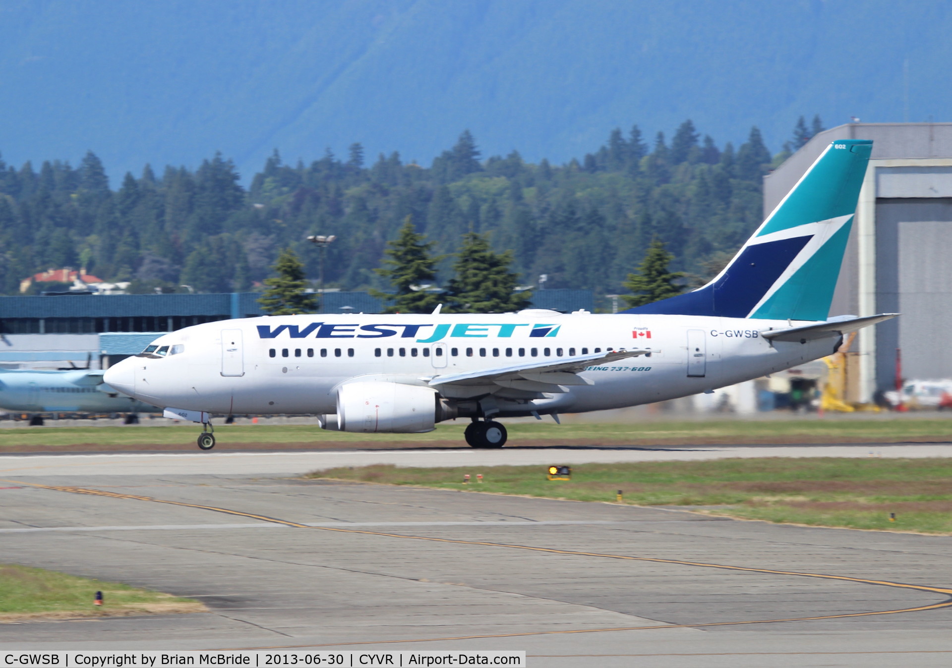 C-GWSB, 2005 Boeing 737-6CT C/N 34285, WestJet. 737-6CT. C-GWSB 602 cn 34285 1797. Vancouver - International (YVR CYVR). Image © Brian McBride. 30 June 2013
