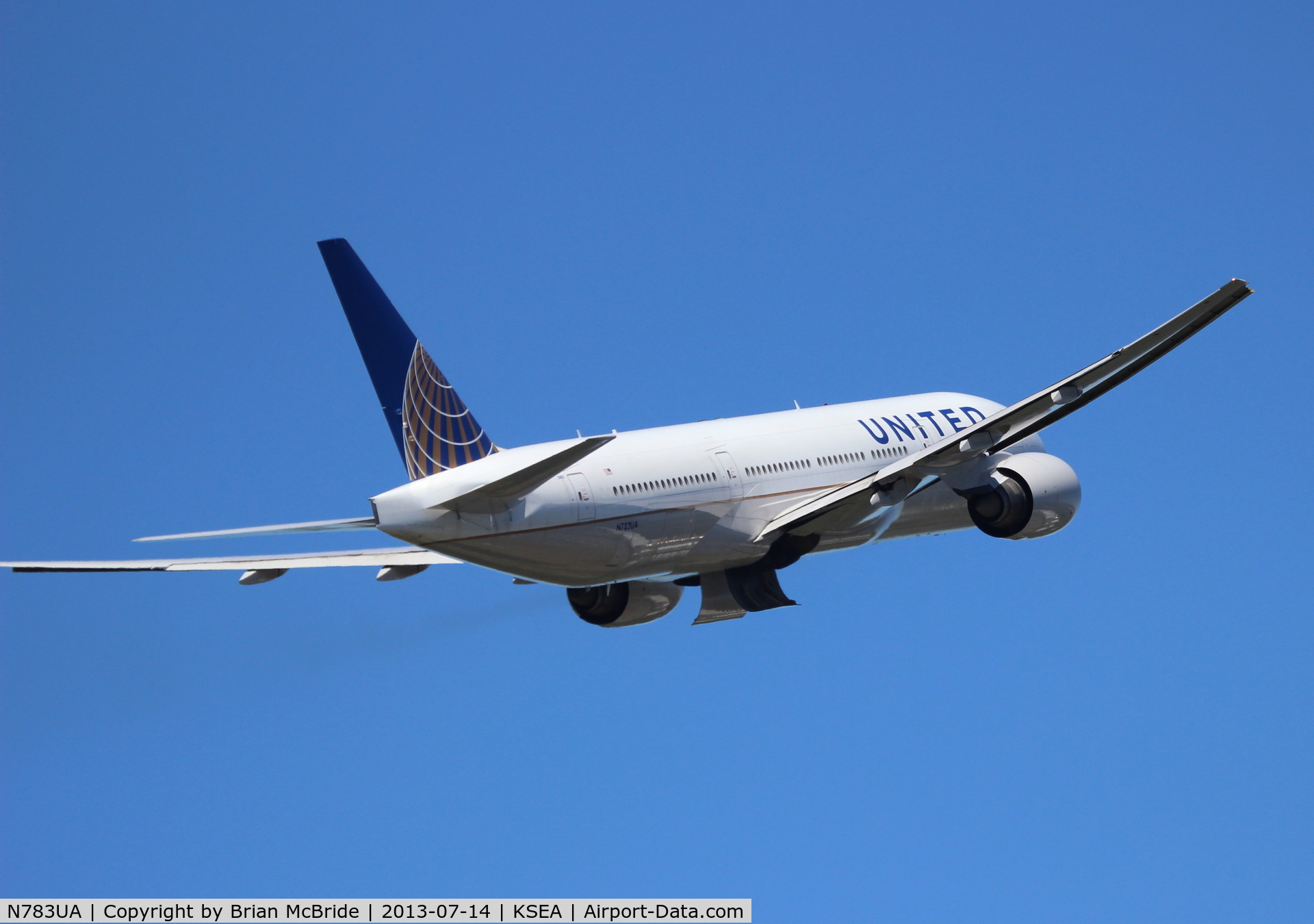 N783UA, 1997 Boeing 777-222/ER C/N 26950, United Airlines. 777-222ER. N783UA cn 26950 60. Seattle Tacoma - International (SEA KSEA). Image © Brian McBride. 14 July 2013