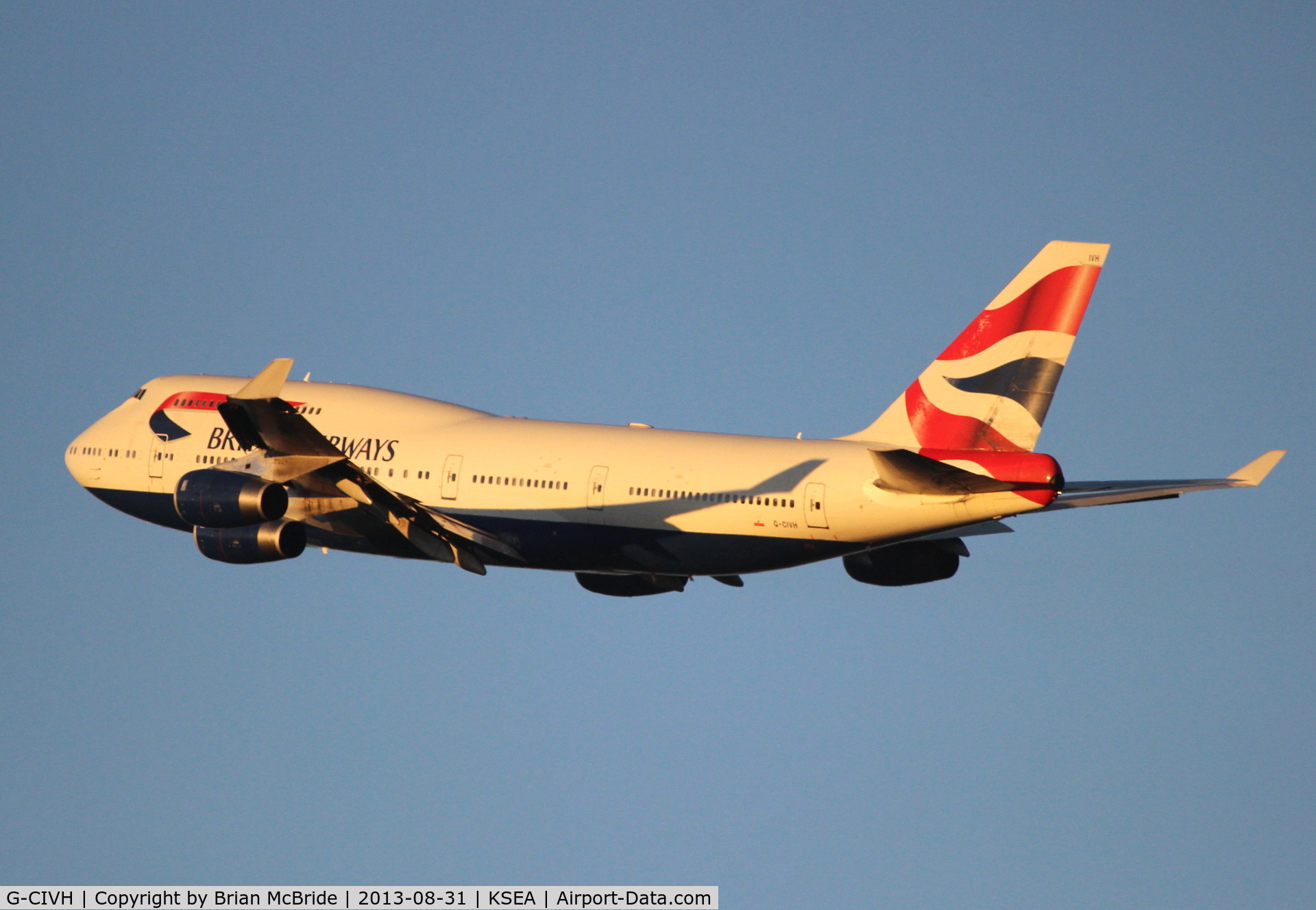 G-CIVH, 1996 Boeing 747-436 C/N 25809, British Airways. 747-436. G-CIVH cn 25809 1078. Seattle Tacoma - International (SEA KSEA). Image © Brian McBride. 31 August 2013