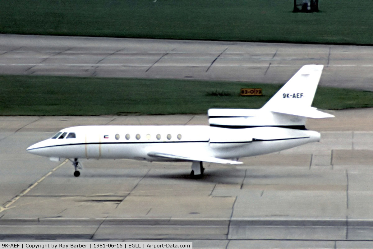 9K-AEF, 1981 Dassault Falcon 50 C/N 40, Dassault Falcon 50 [40] (Gulf International) Heathrow~G 16/06/1981. Taken from a side.