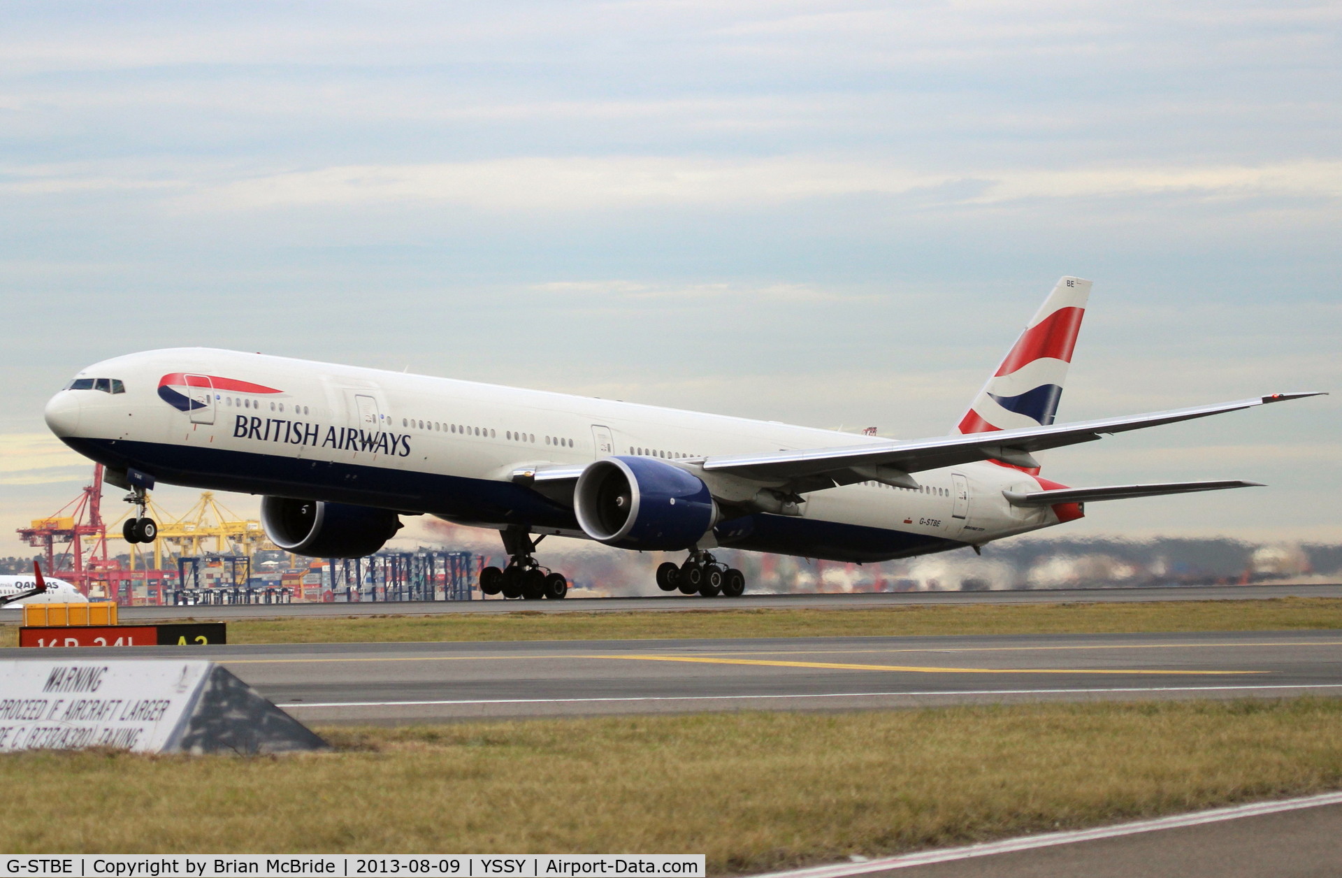 G-STBE, 2011 Boeing 777-36N/ER C/N 38696, British Airways. 777-36NER. G-STBE cn 38696 980. Sydney - Kingsford Smith International (Mascot) (SYD YSSY). Image © Brian McBride. 09 August 2013