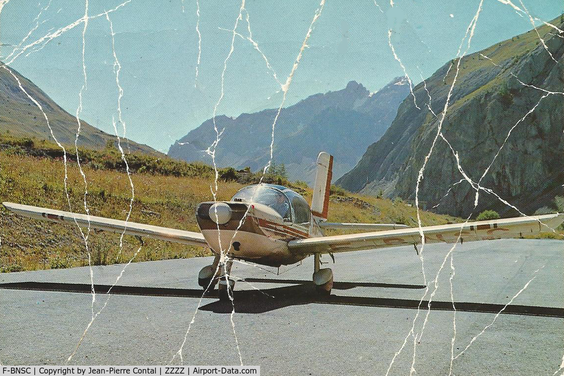 F-BNSC, Morane-Saulnier MS-893A C/N 10641, Scanned from an old print : Valloire-Bonnenuit mountain airstrip (France), mid 70s.
