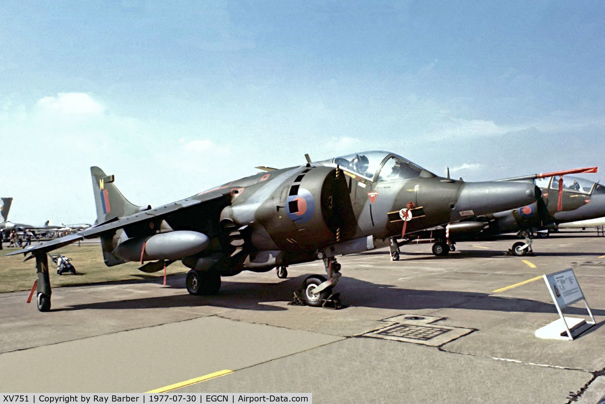 XV751, 1969 Hawker Siddeley Harrier GR.3 C/N 712014, BAe Harrier GR.3 [712014] (Royal Air Force) RAF Finningley~G 30/07/1977. Coded 