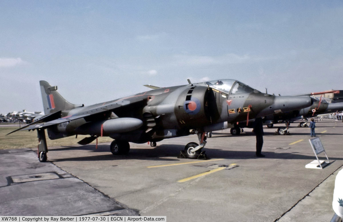 XW768, 1971 Hawker Siddeley Harrier GR.3 C/N 712085, BAe Harrier GR.3 [712085] (Royal Air Force) RAF Finningley~G 30/07/1977