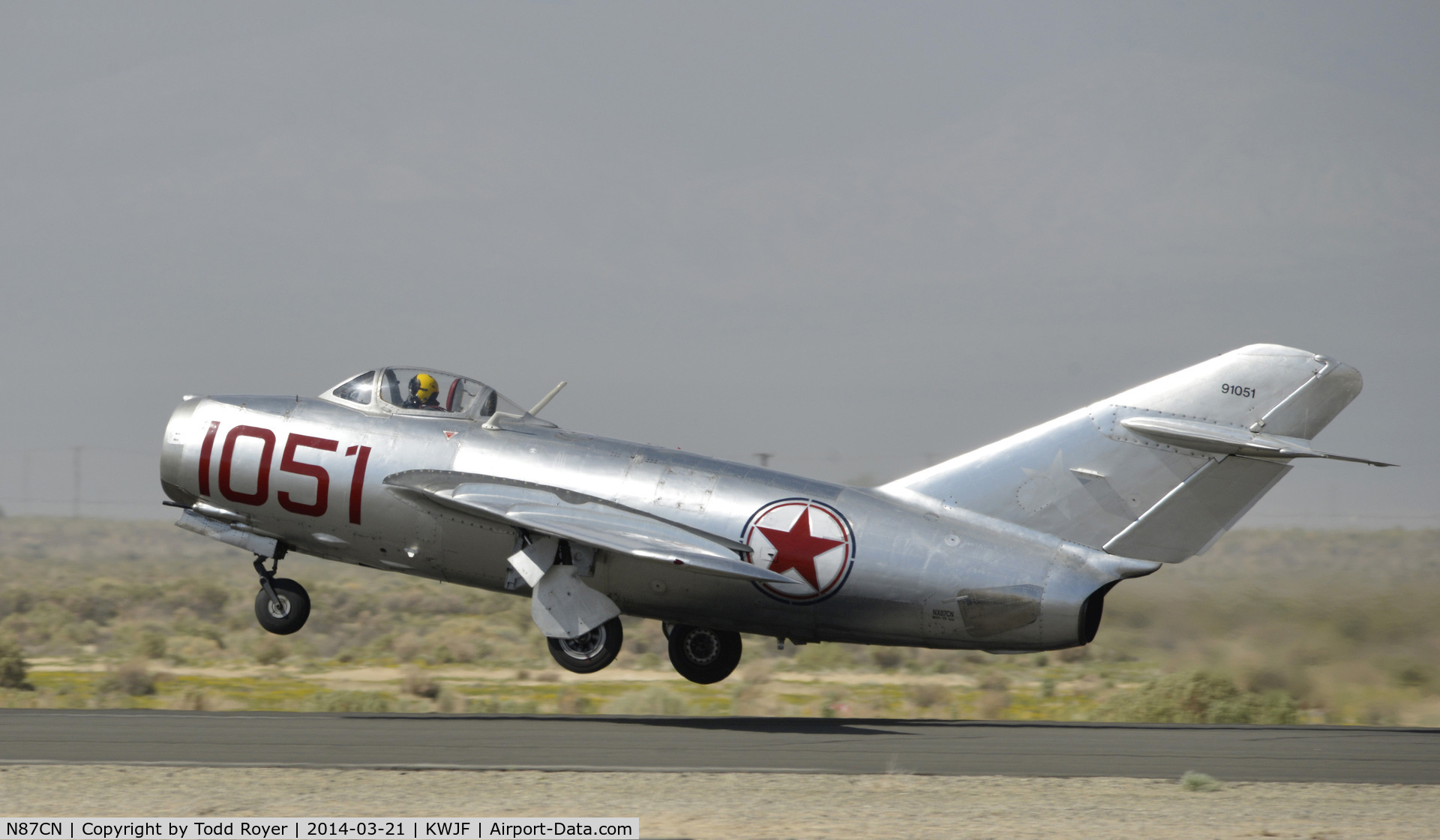 N87CN, Mikoyan-Gurevich MiG-15 C/N 910-51, Departing at Fox Field Lancaster California
