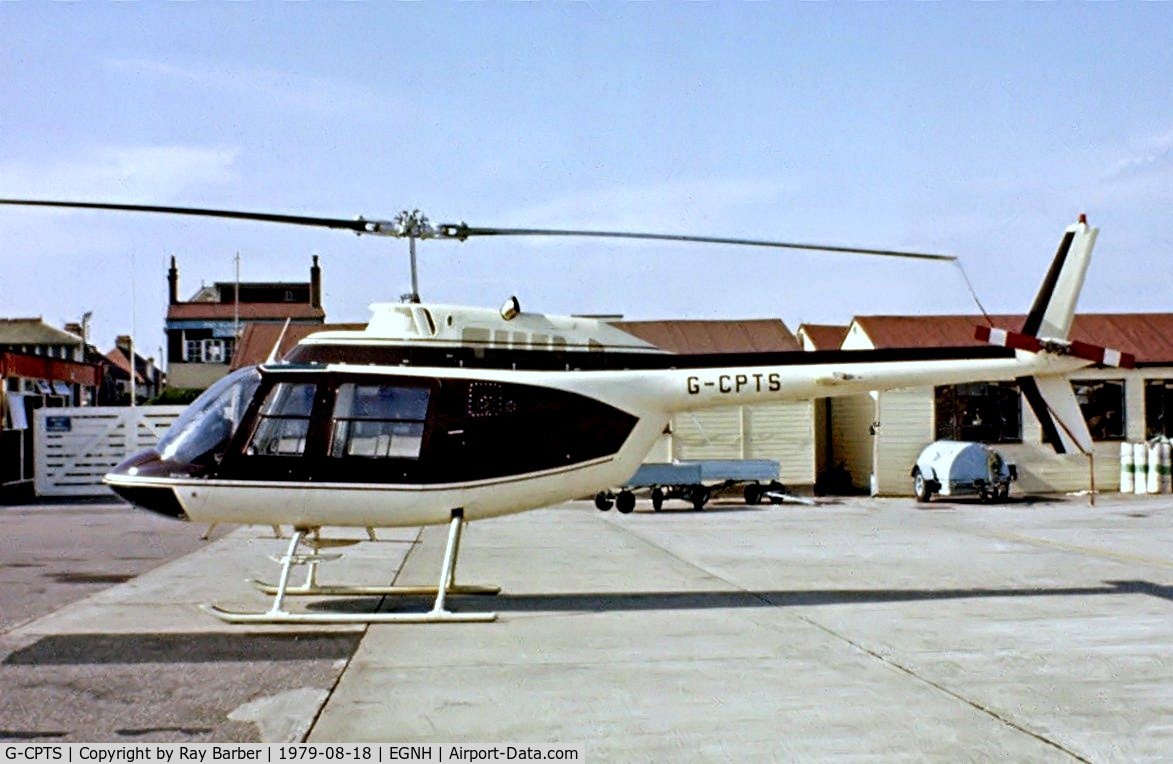 G-CPTS, 1978 Agusta AB-206B JetRanger II C/N 8556, Agusta-Bell 206B Jet Ranger II [8556] Blackpool~G 18/08/1979. From a slide.