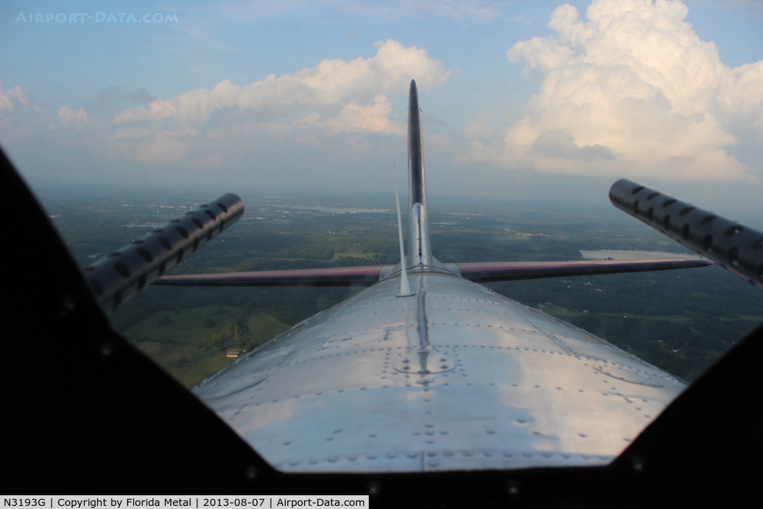 N3193G, 1944 Boeing B-17G Flying Fortress C/N 77255, Looking out the turret of Yankee Lady in flight