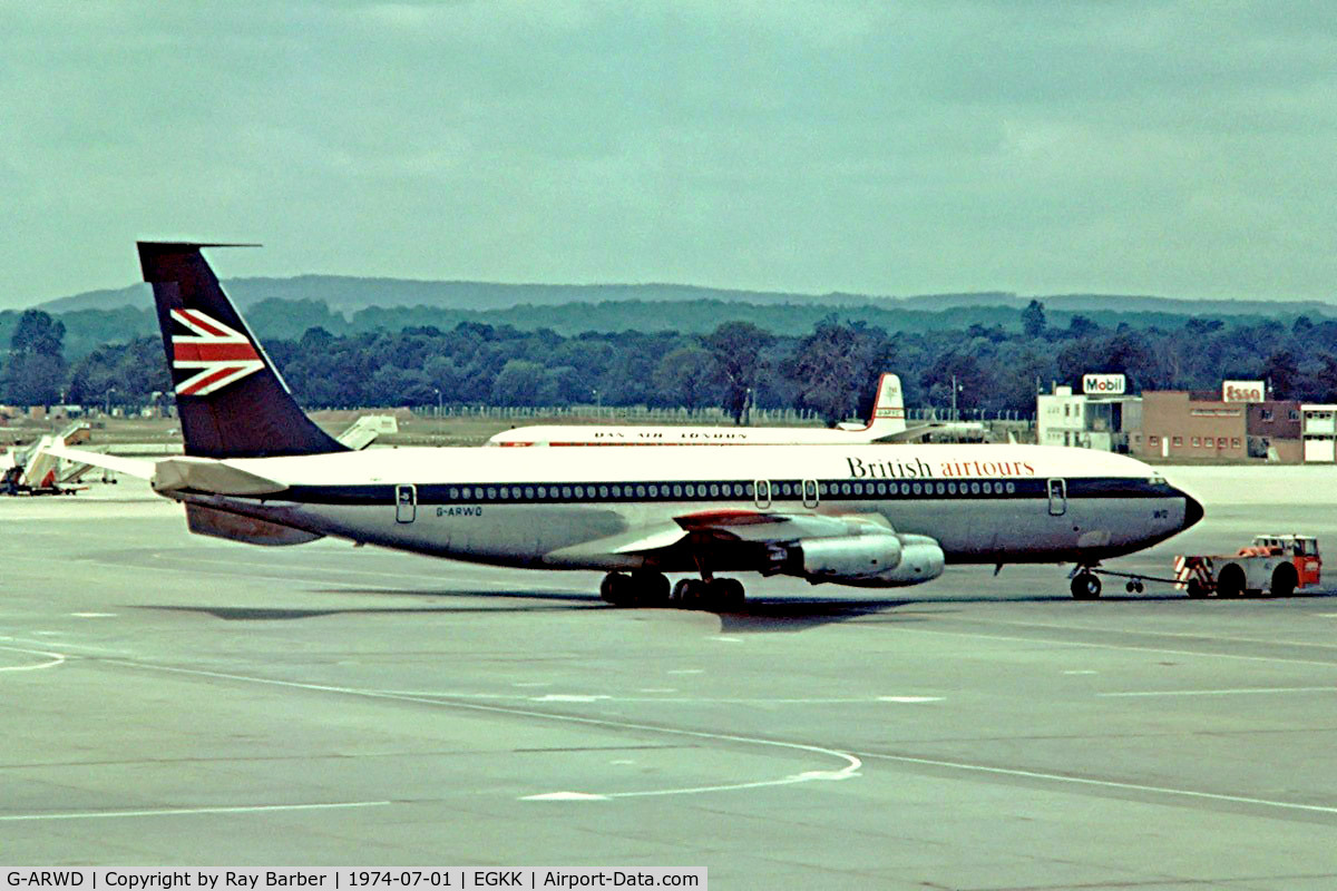 G-ARWD, 1962 Boeing 707-465 C/N 18372, Boeing 707-465 [18372] (British Airtours) Gatwick~G 01/07/1974 . From a slide.