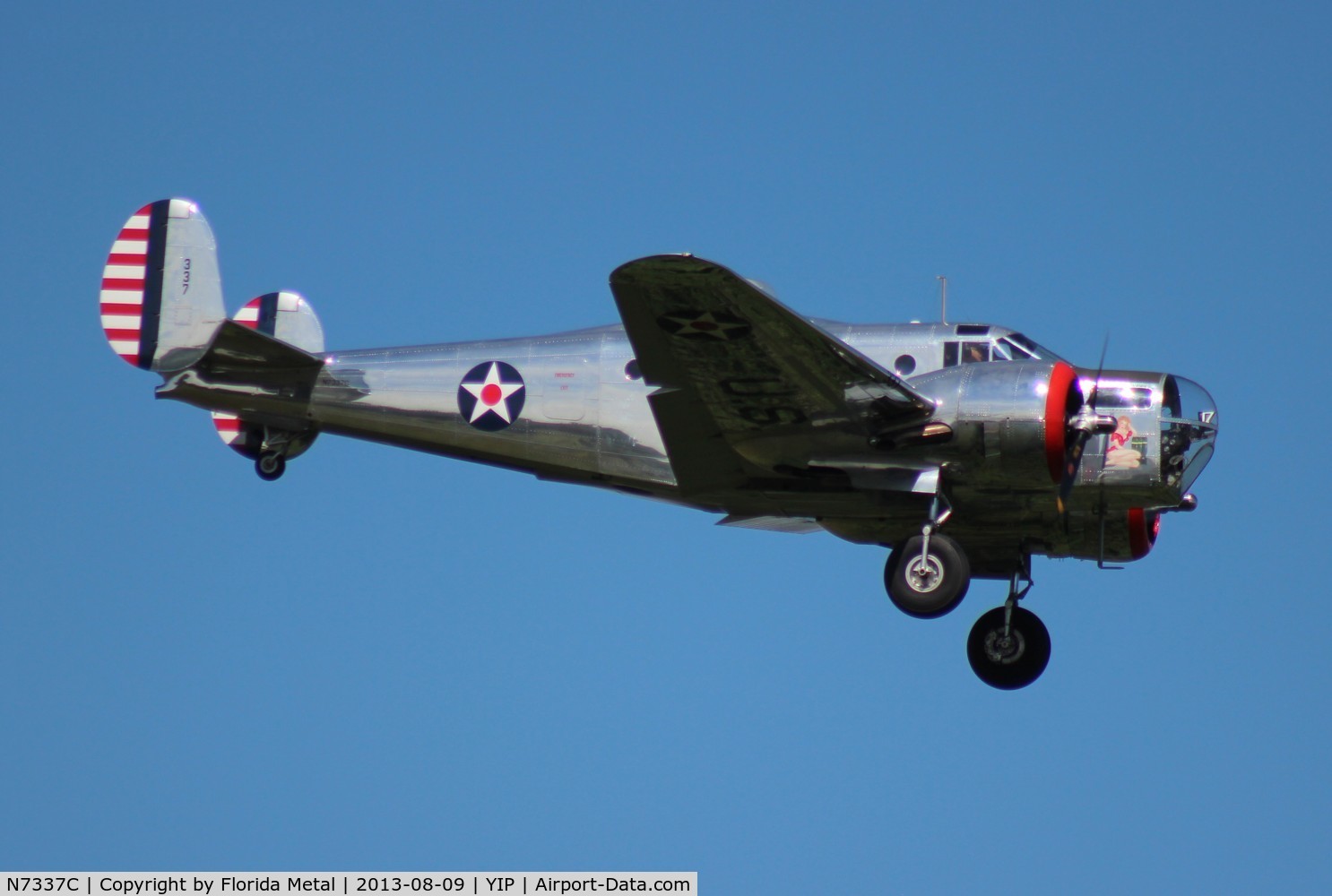 N7337C, 1943 Beech AT-11 Kansan C/N 4597, Beech AT-11 arriving at Thunder Over Michigan