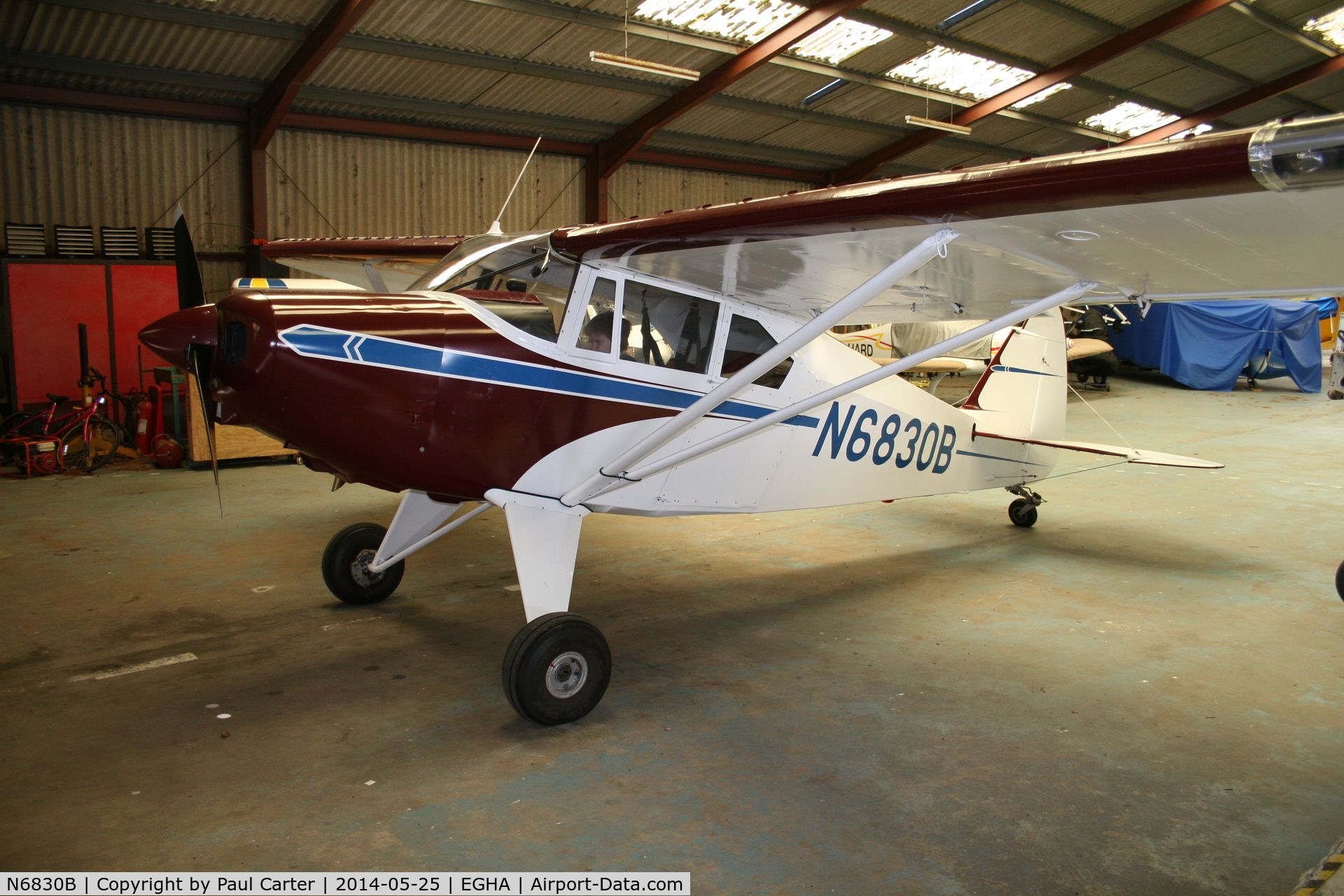 N6830B, Piper PA-22-150 C/N 22-4128, N6830B in the hangar at Compton Abbas Airfield.