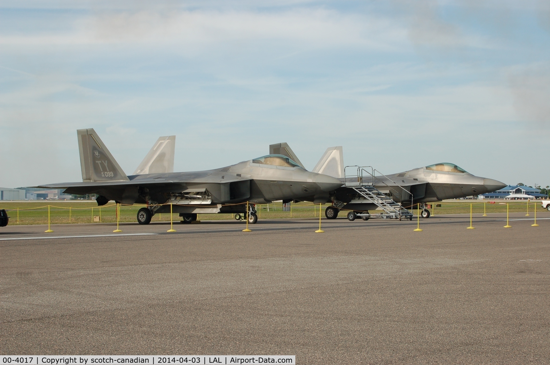 00-4017, Lockheed Martin F/A-22A Raptor C/N 4017, 2005 Lockheed Martin F-22A Raptor, 05-4099 and 00-4017, at 2014 Sun n Fun, Lakeland Linder Regional Airport, Lakeland, FL