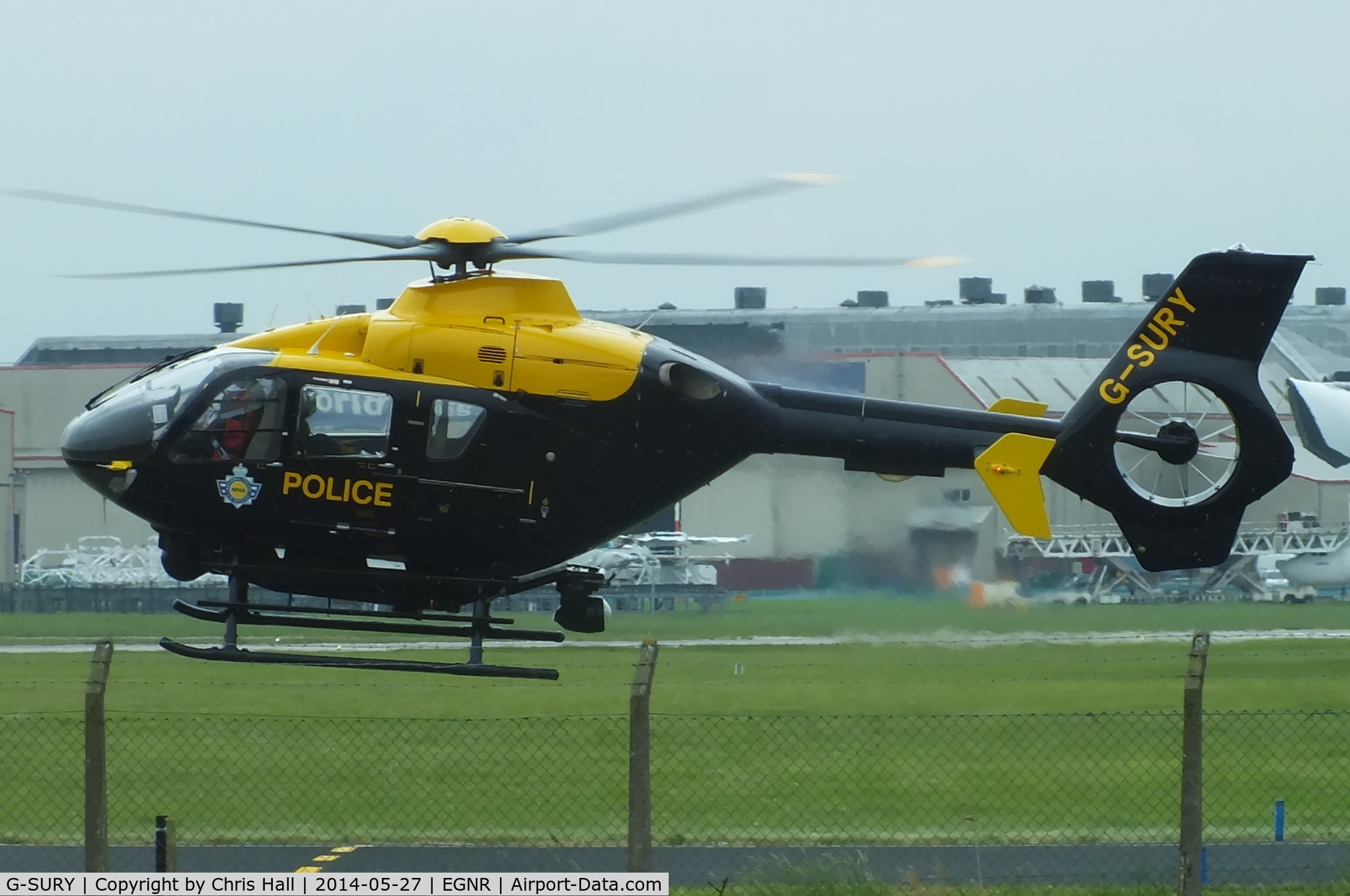 G-SURY, 2003 Eurocopter EC-135T-2 C/N 0283, departing from Hawarden after maintainence