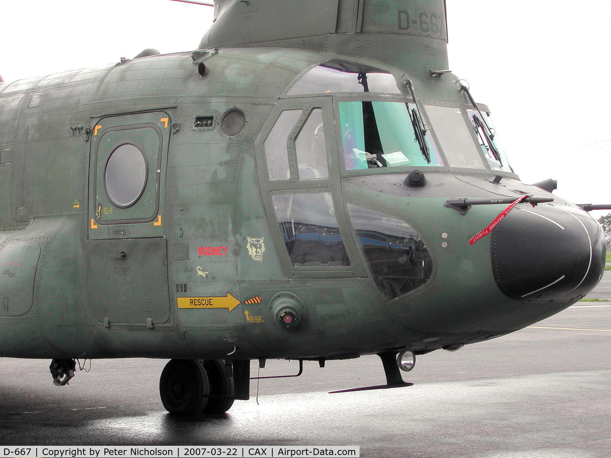 D-667, Boeing CH-47D Chinook C/N M.3667/NL-007, This Royal Netherlands Air Force CH-47D Chinook, callsign Omega, of 298 Squadron was seen at Carlisle in the Spring of 2007.