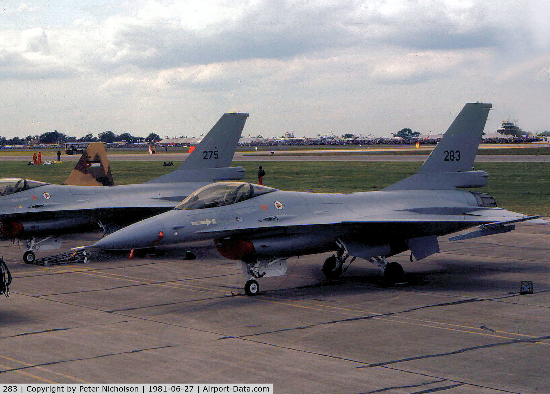 283, 1978 General Dynamics F-16A Fighting Falcon C/N 6K-12, Royal Norwegian Air Force F-16A Fighting Falcon of 332 Skv on display at the 1981 Intnl Air Tattoo at RAF Greenham Common.