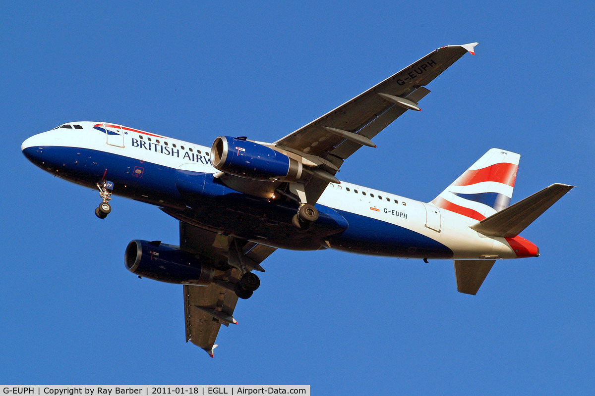 G-EUPH, 2000 Airbus A319-131 C/N 1225, Airbus A319-131 [1225] (British Airways) Home~G 18/01/2011. Oa approach 27R.