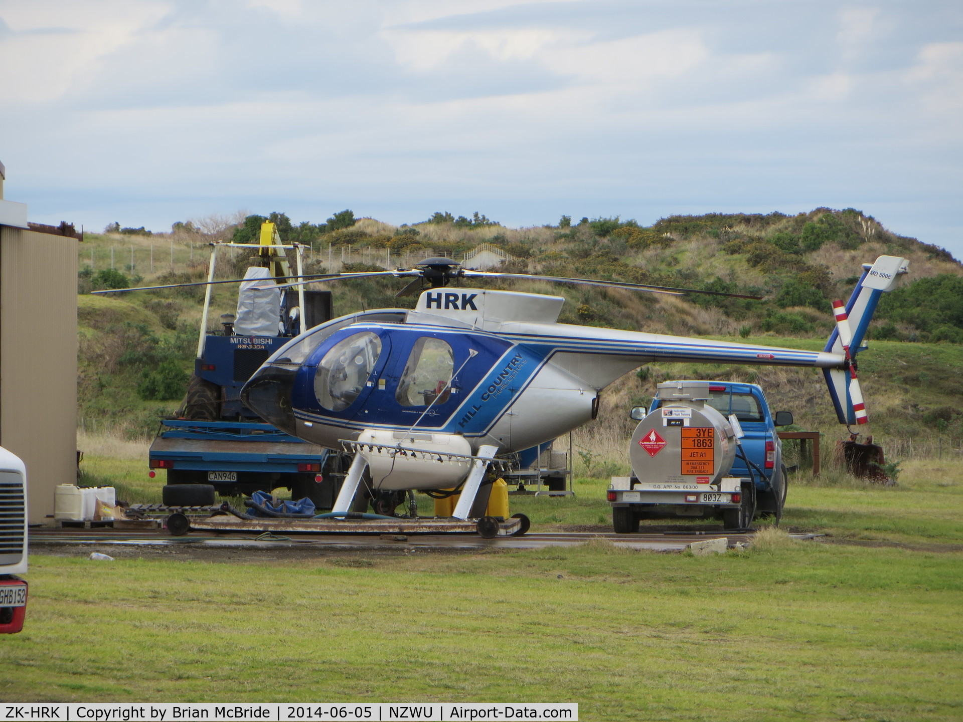 ZK-HRK, Hughes 369E C/N 0267E, Hughes 369E. ZK-HRK cn 0267E. Hill Country Helicopters 1986 Ltd. Wanganui (WAG NZWU). Image © Brian McBride. 05 June 2014