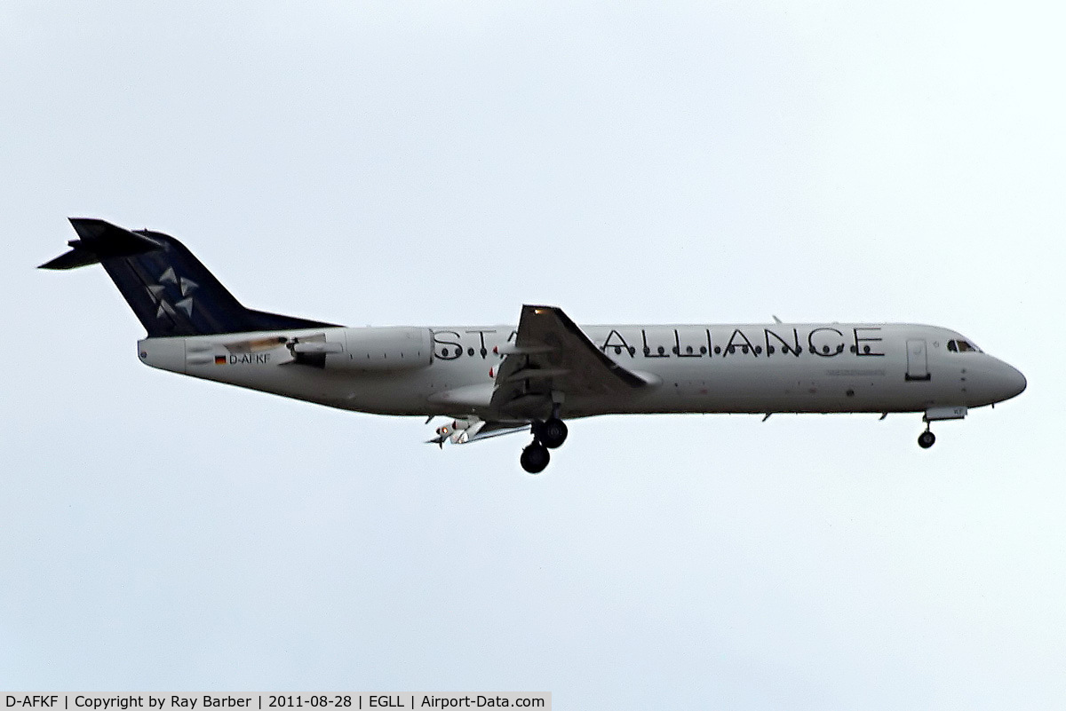 D-AFKF, 1994 Fokker 100 (F-28-0100) C/N 11470, Fokker F-100 [11470] (Lufthansa Regional/Contact Air) Home~G 28/08/2011. On approach 27L.