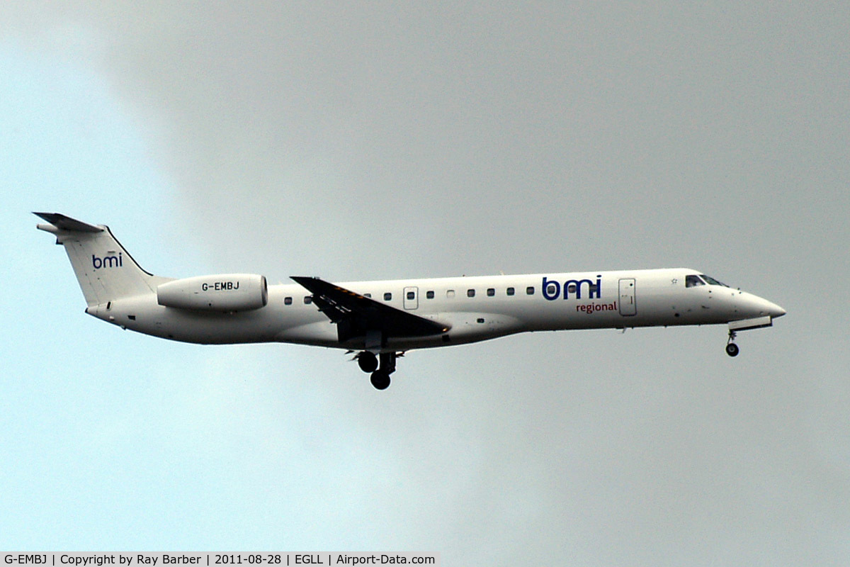 G-EMBJ, 1999 Embraer ERJ-145EU (EMB-145EU) C/N 145134, Embraer ERJ-145EP [145134] (bmi Regional) Home~G 28/08/2011. On approach 27L.