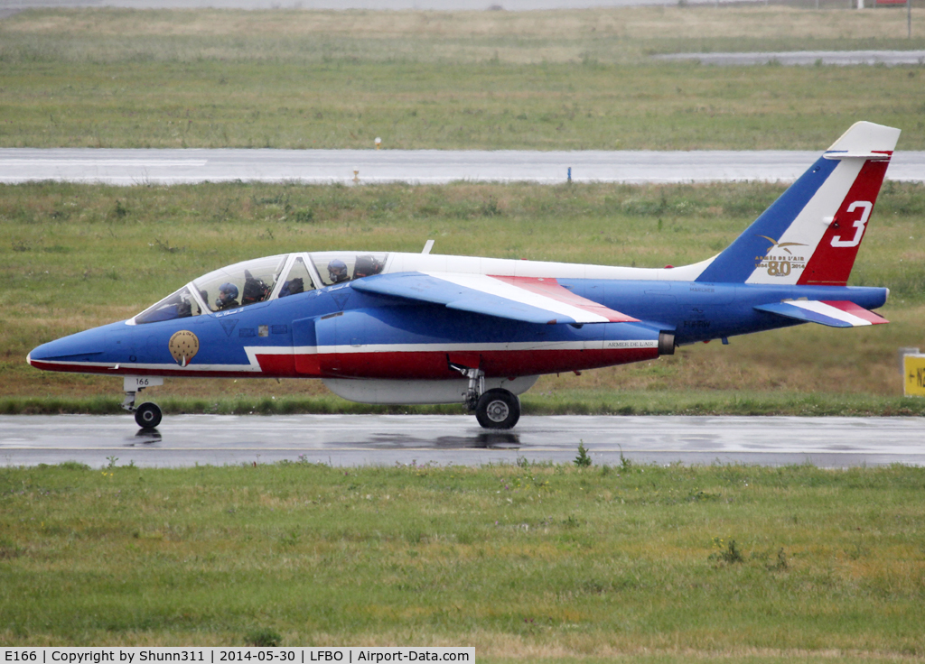E166, Dassault-Dornier Alpha Jet E C/N E166, Taxiing to the General Aviation area... Participant of the Muret AirExpo Airshow 2014... Additional 80th anniversary patch...