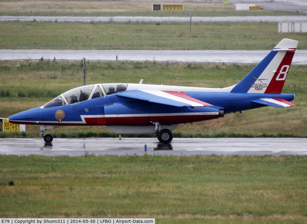 E79, Dassault-Dornier Alpha Jet E C/N E79, Taxiing to the General Aviation area... Participant of the Muret AirExpo Airshow 2014... Additional 80th anniversary patch...