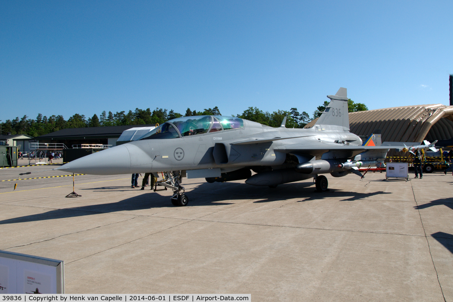 39836, Saab JAS-39D Gripen C/N 39836, Saab JAS39D Gripen of the Swedish Air Force on the platform of Ronneby Air Base